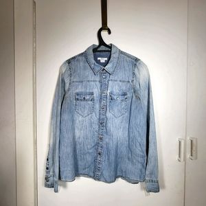 Bar III Long-sleeve Denim Button-up